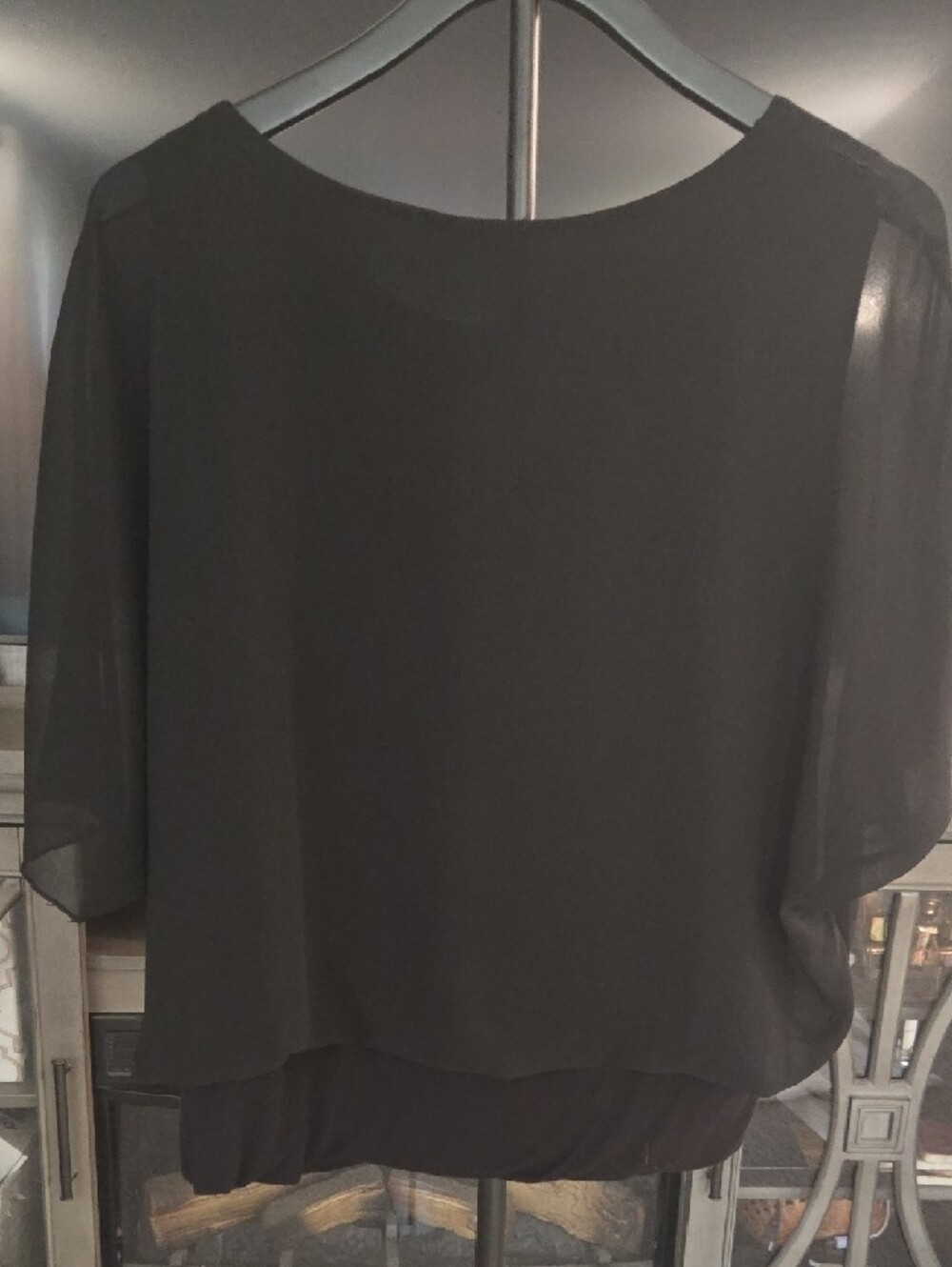 Kim & Cami Black Sheer Blouson Top with Layered Overlay - Picture 3 of 3